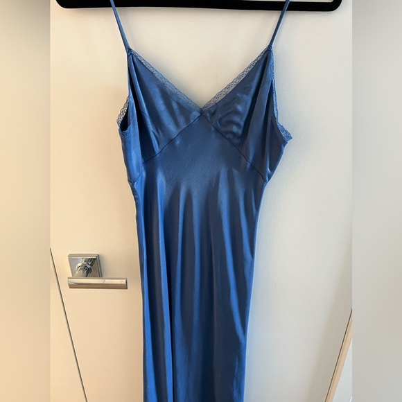NWOT ZARA Blue Satin Slip Dress with Lace Trimming (XS) - Picture 3 of 5
